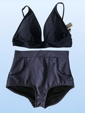 New J Crew Bikini Top & Vintage High Waist Swim Bottoms with Back Zip by Seea L